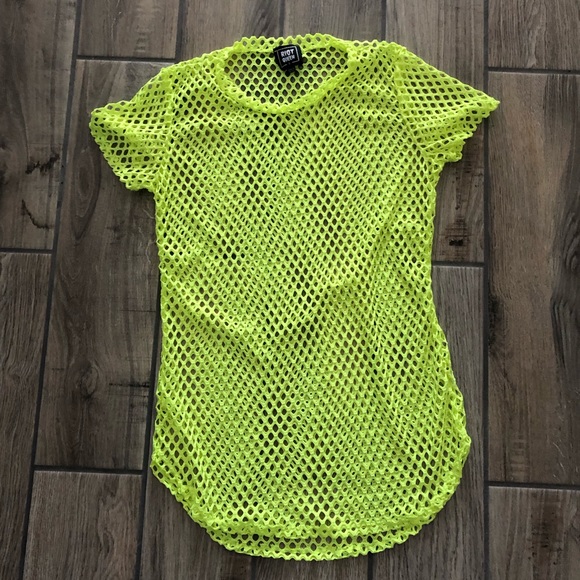 neon mesh shirt dress